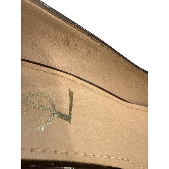 Yves St. Laurent Brown Patent Leather Cork Wedge Heels Size 37 Pre-Owned. - Picture 12 of 14